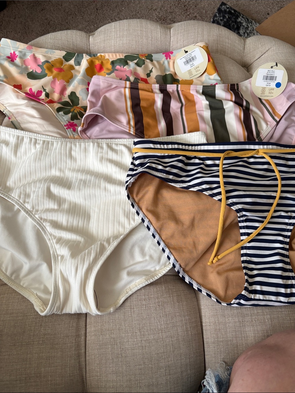 Women’s Mixed-Style Bikini Bottoms — Floral, Striped, White, Navy